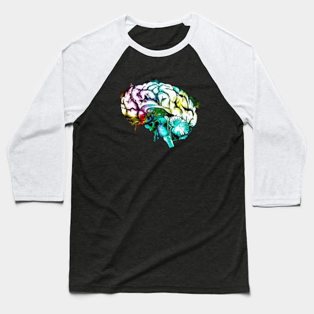 Color human brain watercolor mental health matters Baseball T-Shirt by Collagedream